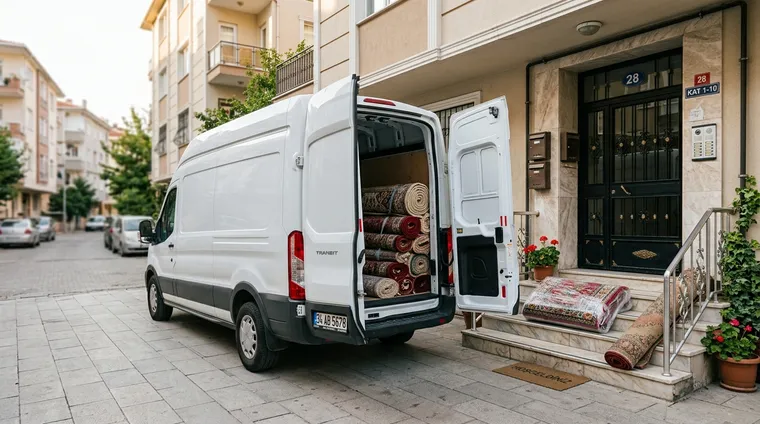 Damlacık Halı Yıkama'nın markalı aracı, ücretsiz evden alım-teslim için adreste